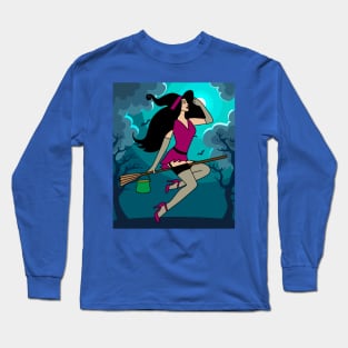 Flying Witch On A Broomstick With A Hat Long Sleeve T-Shirt